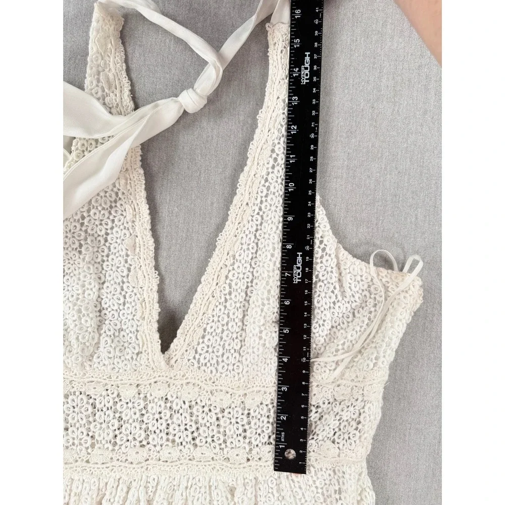 Free‎ People Ivory Lace Halter Mini Dress Boho Crochet Floral 12